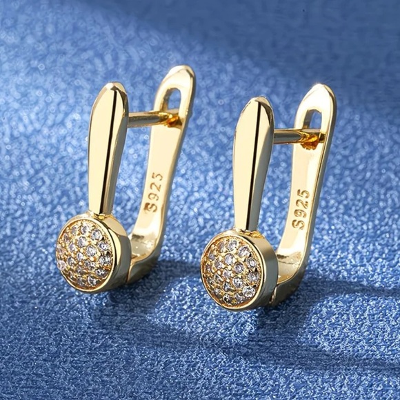 S925 Gold Huggie Earrings Round CZ Stud Drop Minimalist Hoops